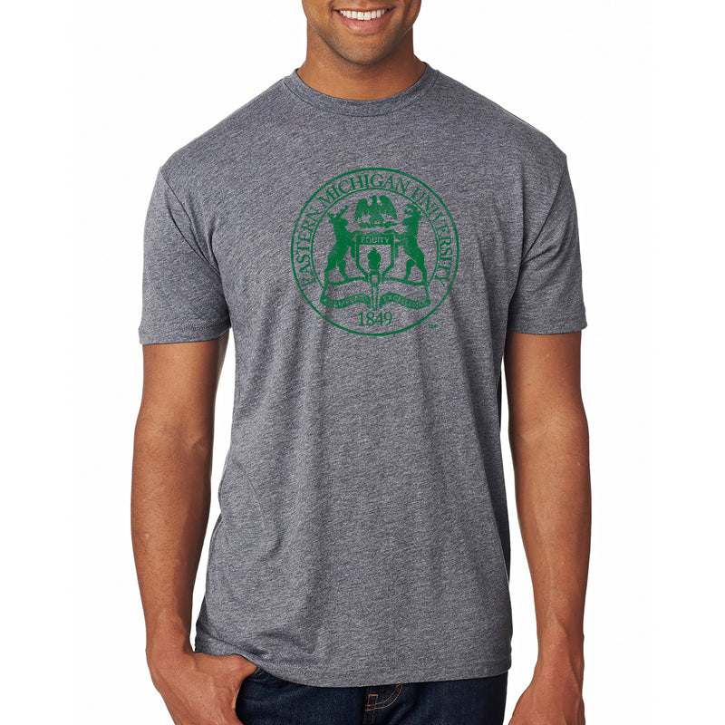 Eastern Michigan University Eagles Distressed Seal Next Level Short Sleeve T Shirt - Premium Heather