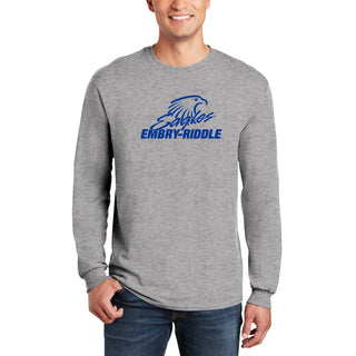 Embry-Riddle Aeronautical University Eagles Daytona Primary Logo Long Sleeve T Shirt - Sport Grey