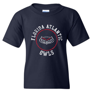 Florida Atlantic University Owls Distressed Circle Logo Youth  Short Sleeve T Shirt - Navy