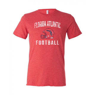 Florida Atlantic University Owls Faded Football Helmet Canvas Triblend Short Sleeve T Shirt - Red Triblend