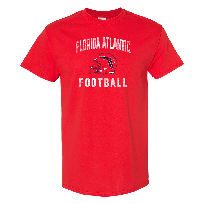 Florida Atlantic University Owls Faded Football Helmet Short Sleeve T Shirt - Red