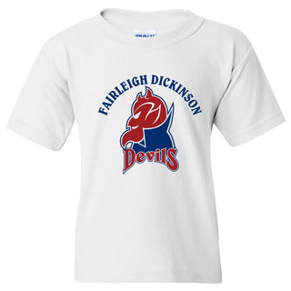 Fairleigh Dickinson University Devils Arch Logo Basic Cotton Youth Short Sleeve T Shirt - White