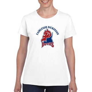 Fairleigh Dickinson University Devils Arch Logo Basic Cotton Women's Short Sleeve T Shirt - White