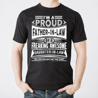 Proud Father In Law - Father's Day, Daughter, Family - Adult Cotton T-Shirt - Black