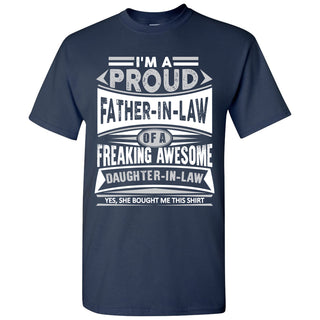 Proud Father In Law - Father's Day, Daughter, Family - Adult Cotton T-Shirt - Navy