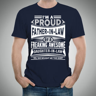 Proud Father In Law - Father's Day, Daughter, Family - Adult Cotton T-Shirt - Navy