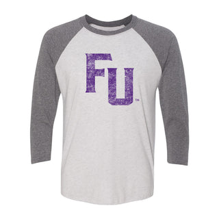 Furman University FU Distressed Raglan - Htr White / Premium Htr