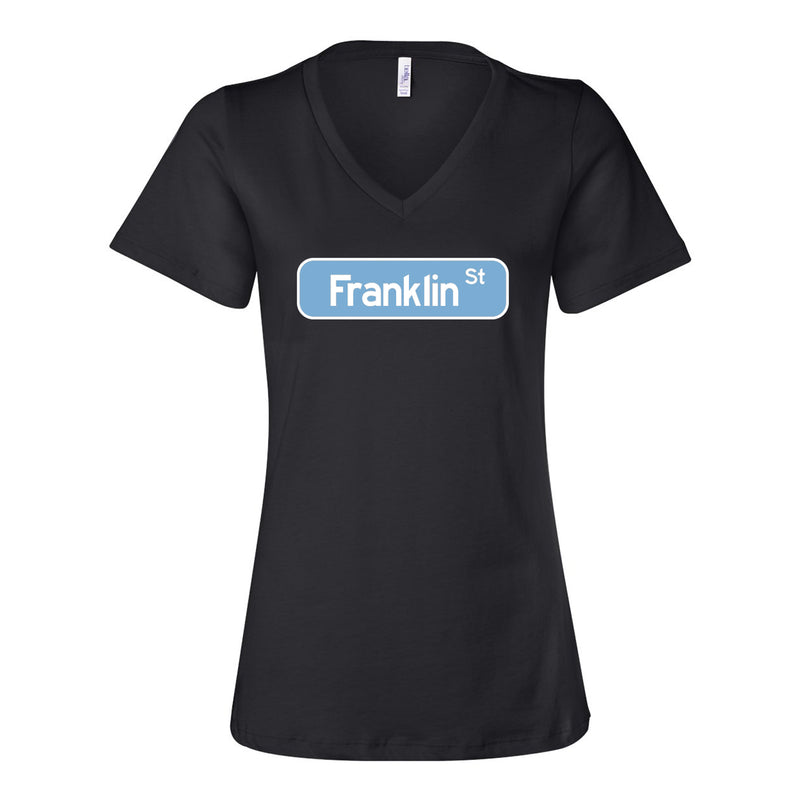 Franklin Street Sign Womens Relaxed Vneck T Shirt - Black