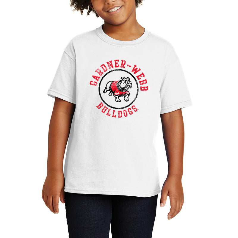 Gardner-Webb University Bulldogs Distressed Circle Logo Basic Cotton Short Sleeve Youth T Shirt - White