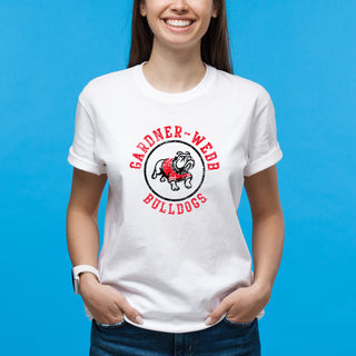 Gardner-Webb University Bulldogs Distressed Circle Logo Basic Cotton Short Sleeve T Shirt - White