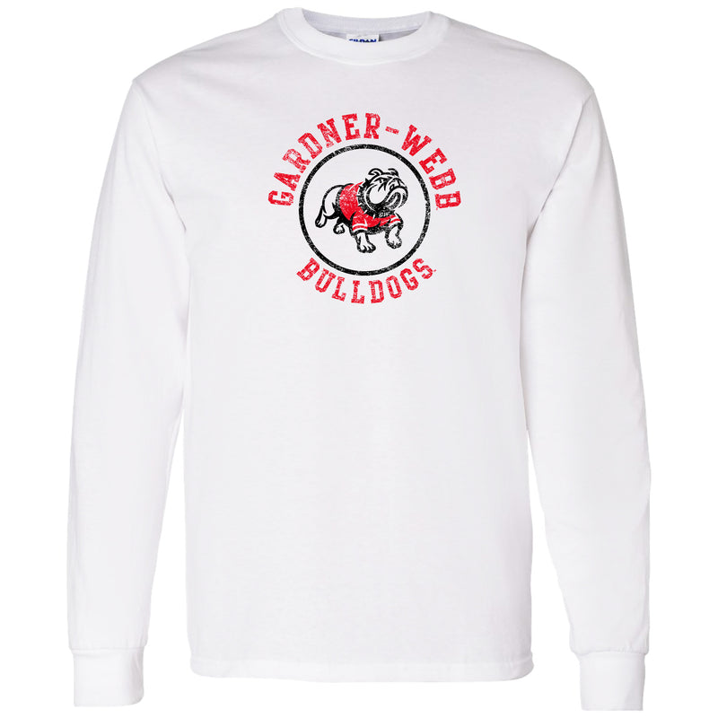 Gardner-Webb University Bulldogs Distressed Circle Logo Basic Cotton Long Sleeve T Shirt - White