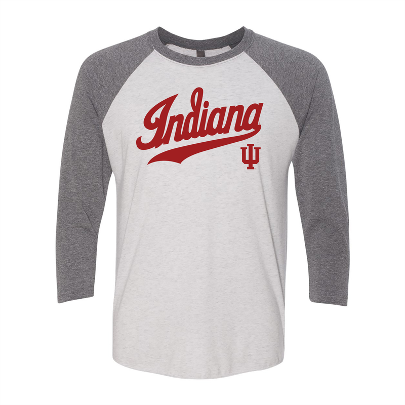 Indiana Baseball Jersey Script Raglan - Heather White/Premium Heather