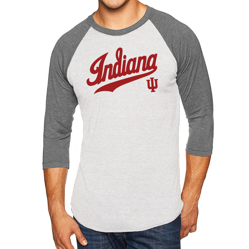 Indiana Baseball Jersey Script Raglan - Heather White/Premium Heather