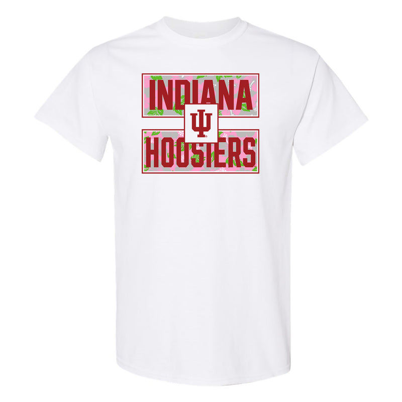 Indiana University Hoosiers Hibiscus Pattern Blocks Basic Cotton Short Sleeve T Shirt - White