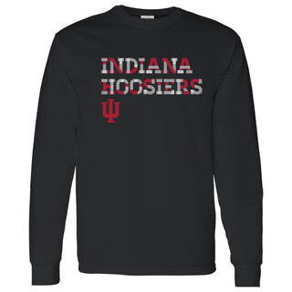 Indiana University Hoosiers Patchwork Cotton Long Sleeve T Shirt - Black