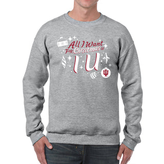 Indiana Hoosiers All I Want For Christmas Is IU Crewneck Sweatshirt - Sport Grey