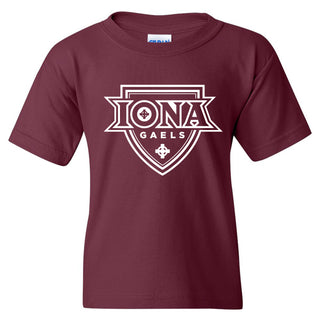 Iona University Gaels Primary Logo Basic Cotton Youth Short Sleeve T Shirt - Maroon