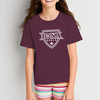 Iona University Gaels Primary Logo Basic Cotton Youth Short Sleeve T Shirt - Maroon