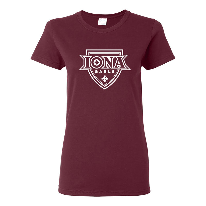 Iona University Gaels Primary Logo Basic Cotton Womens Short Sleeve T Shirt - Maroon