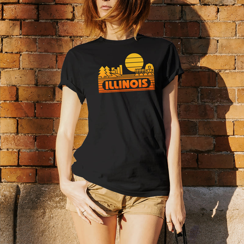 Illinois Groovy Sunset T-Shirt - Black