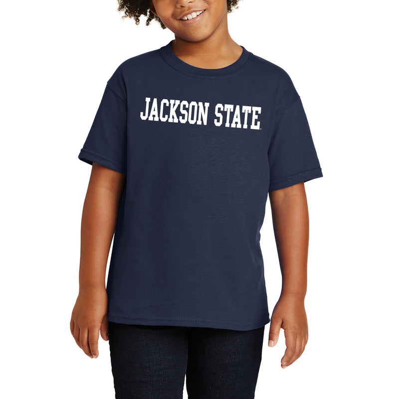 Jackson State Tigers Basic Block Youth T Shirt - Navy