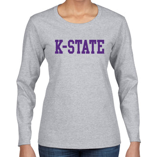 Kansas State University Wildcats Basic Block Cotton Women's Long Sleeve T-Shirt - Sport Grey