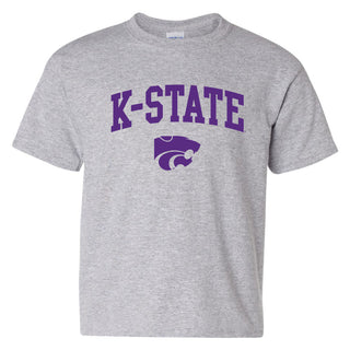 Kansas State University Wildcats Arch Logo Cotton Youth T-Shirt - Sport Grey