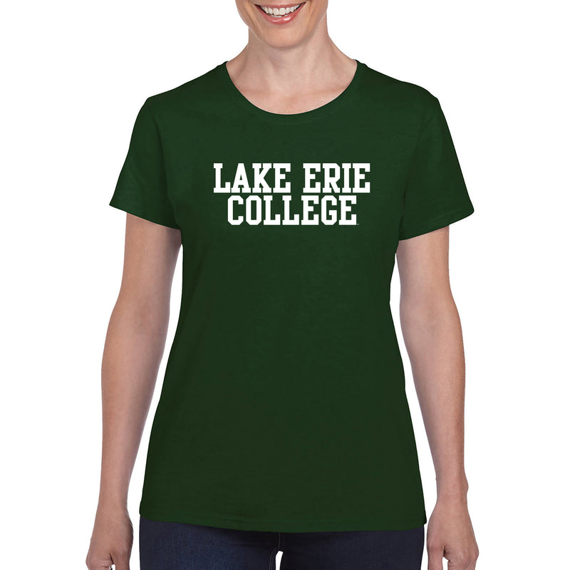 Lake Erie College Storm Basic Block Womens Short Sleeve T Shirt - Forest