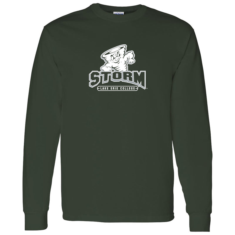 Lake Erie College Storm Primary Logo Long Sleeve T Shirt - Forest