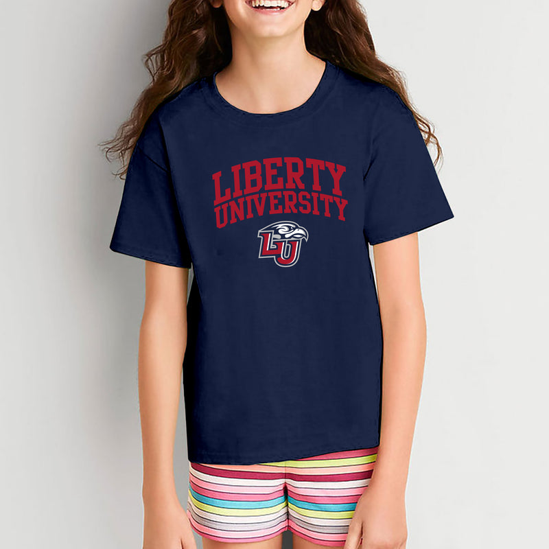 Liberty University Flames Arch Logo Youth T Shirt - Navy