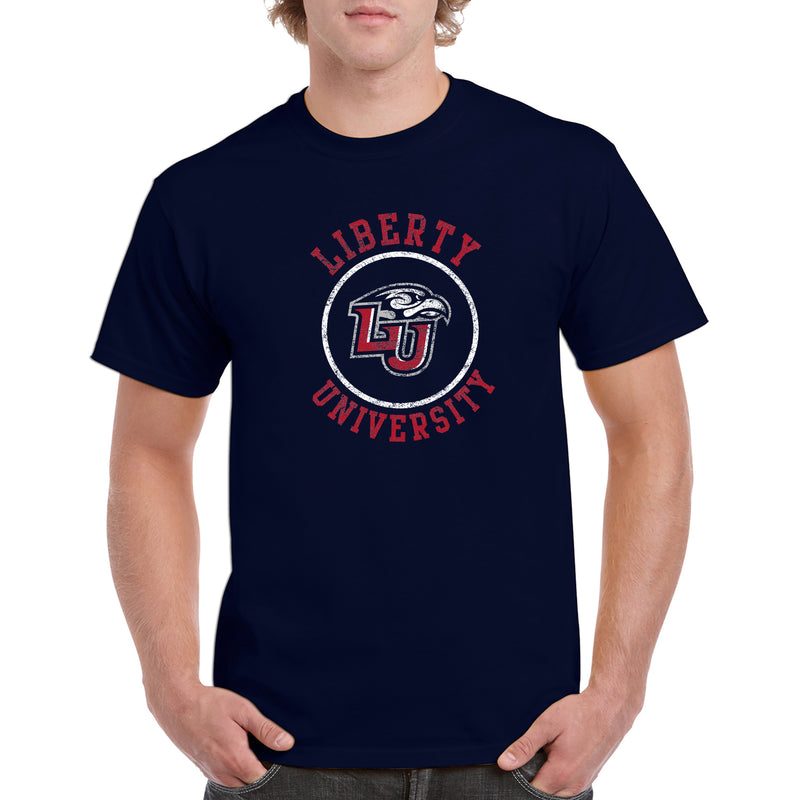 Liberty University Flames Distressed Circle Logo T Shirt - Navy