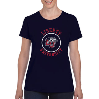 Liberty University Flames Distressed Circle Logo Women's T Shirt - Navy