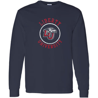 Liberty University Flames Distressed Circle Logo Long Sleeve T Shirt - Navy