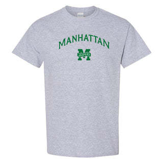 Manhattan College Jaspers Arch Logo Short Sleeve T Shirt - Sport Grey