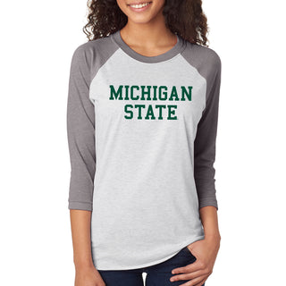 Michigan State University Spartans Basic Block Next Level Raglan T Shirt - Heather White / Premium Heather