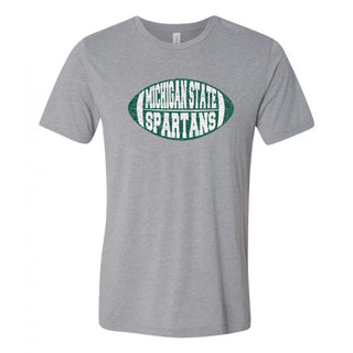 Michigan State University Spartans Faded Block Football Canvas Triblend Short Sleeve T Shirt - Athletic Grey Triblend