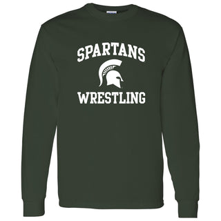 Michigan State University Spartans Arch Logo Wrestling Long Sleeve T Shirt - Forest