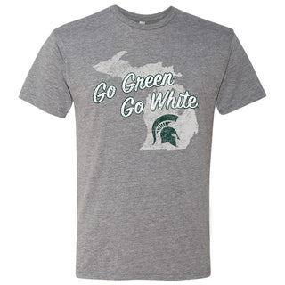 Michigan State Spartans MI Silhouette Go Green Go White Triblend Tee - Premium Heather