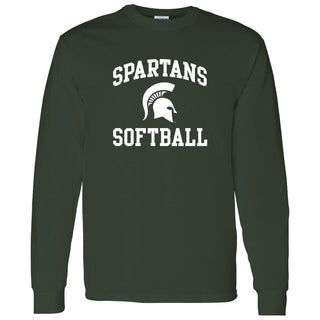 Michigan State University Spartans Arch Logo Softball Long Sleeve T Shirt - Forest