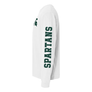 Michigan State University Spartans Left Chest and Double Sleeve Comfort Colors Long Sleeve T Shirt - White