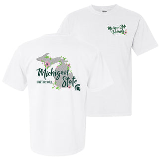 Michigan State University Spartans Floral State Comfort Colors Short Sleeve T Shirt - White