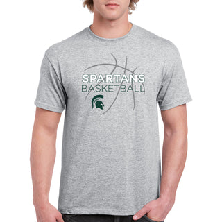 Michigan State University Spartans Basketball Sketch Basic Cotton Short Sleeve T Shirt - Sport Grey