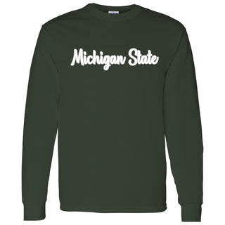 Michigan State University Spartans Basic Script Cotton Long Sleeve T Shirt - Forest