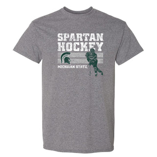 Michigan State University Spartans Retro Hockey Short Sleeve T Shirt - Graphite Heather