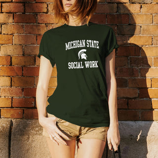 Michigan State University Spartans Arch Logo Social Work Short Sleeve T-Shirt - Forest