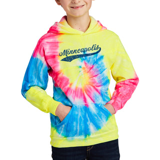 Minneapolis Baseball Script Youth Hoodie - Neon Rainbow