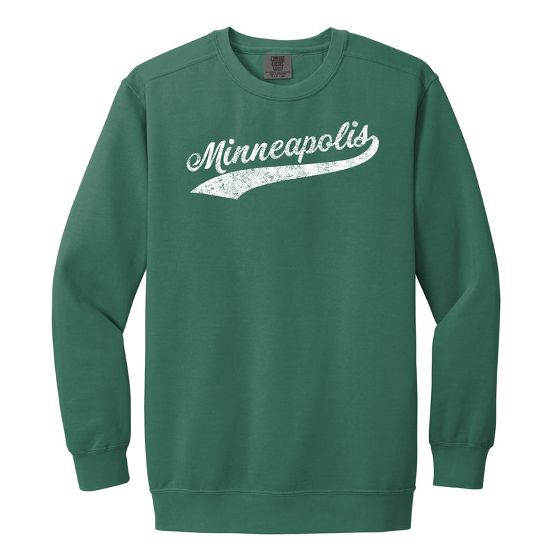 Minneapolis Baseball Script Compact Comfort Colors Crewneck - Light Green