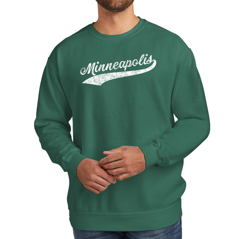 Minneapolis Baseball Script Compact Comfort Colors Crewneck - Light Green