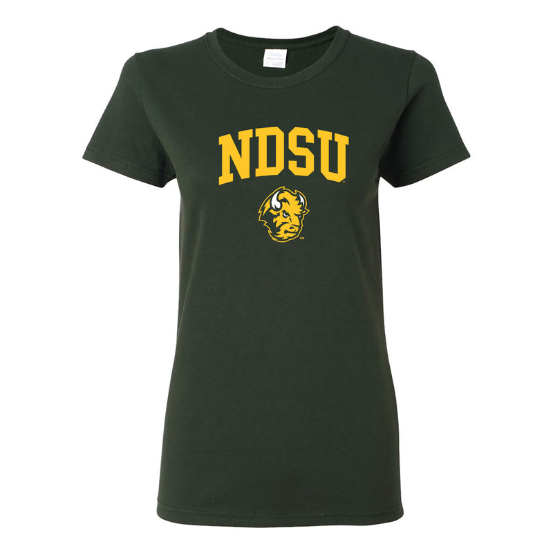 North Dakota State University Bison Arch Logo Short Sleeve Womens T Shirt - Forest