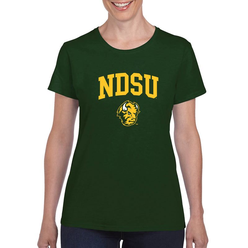 North Dakota State University Bison Arch Logo Short Sleeve Womens T Shirt - Forest